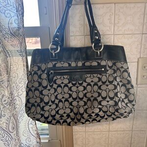 Coach Black and Gray Signature Shoulder Bag